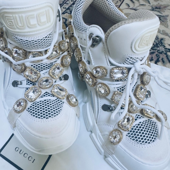 Gucci Womens Journey Flashtrek Jewel Crystal White Hiker Low Boot Sneaker 8.5 - Picture 1 of 11